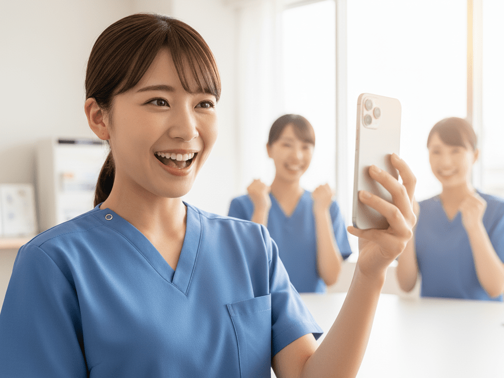 給料アップに喜ぶか看護師の画像