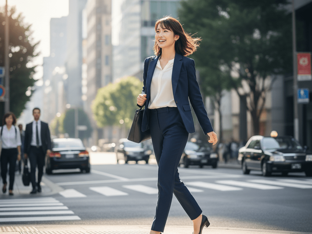 企業転職した看護師が街中を歩いている画像