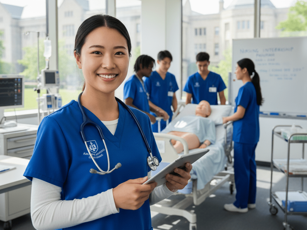 海外で看護研修をする女性の画像