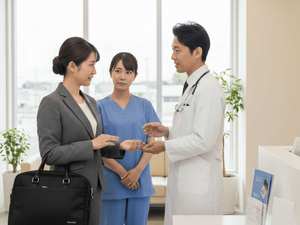 クリニックで医師に説明をするMRの画像