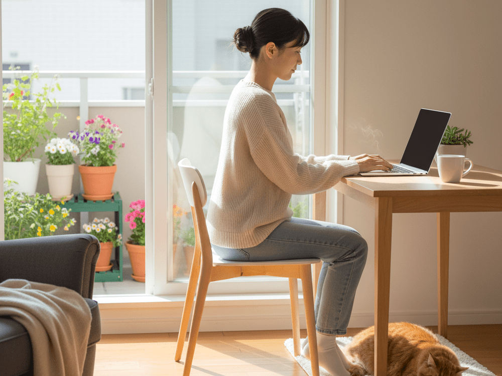在宅ワークをする女性の画像