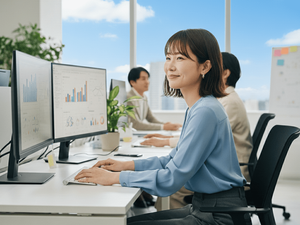 パソコンで作業する女性