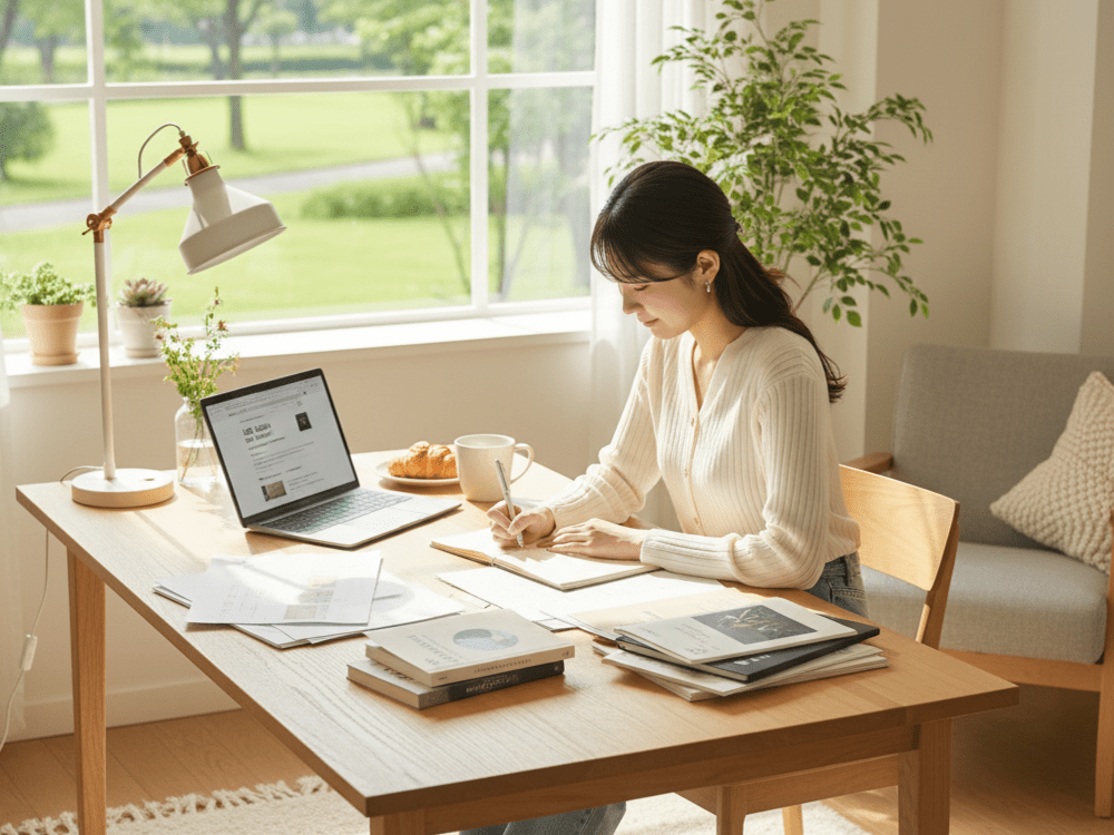 面接の準備をしている女性の画像