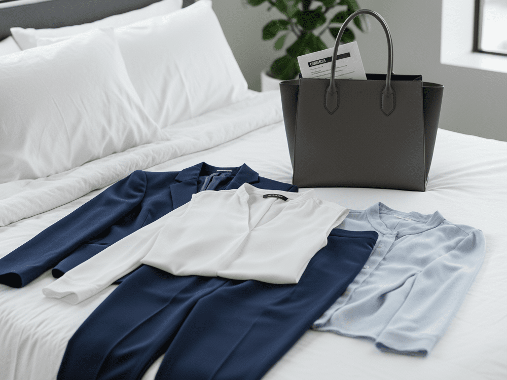 ベッドの上に転職用のスーツを準備している画像