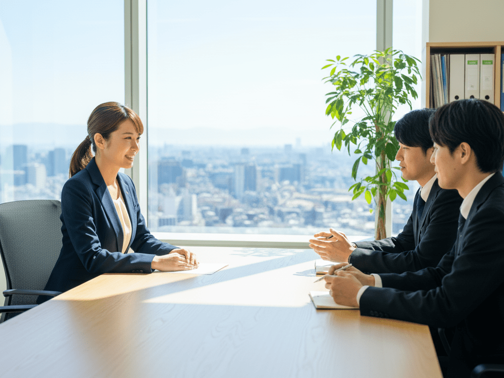コンサルタントの面接を受けている女性の画像