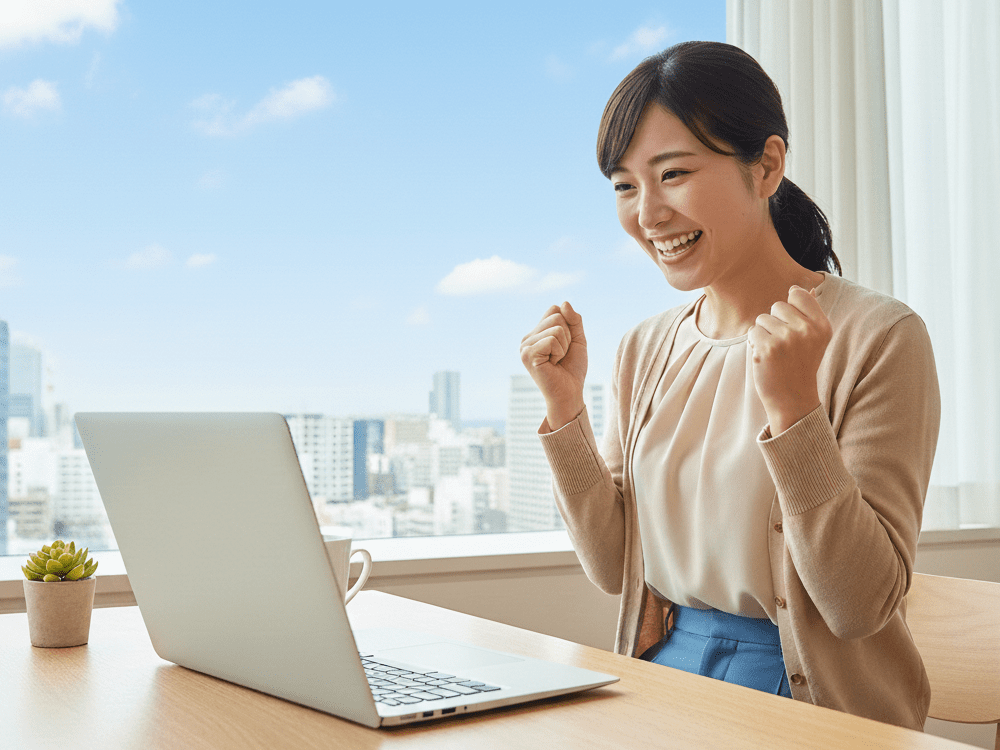 転職成功を喜ぶ女性