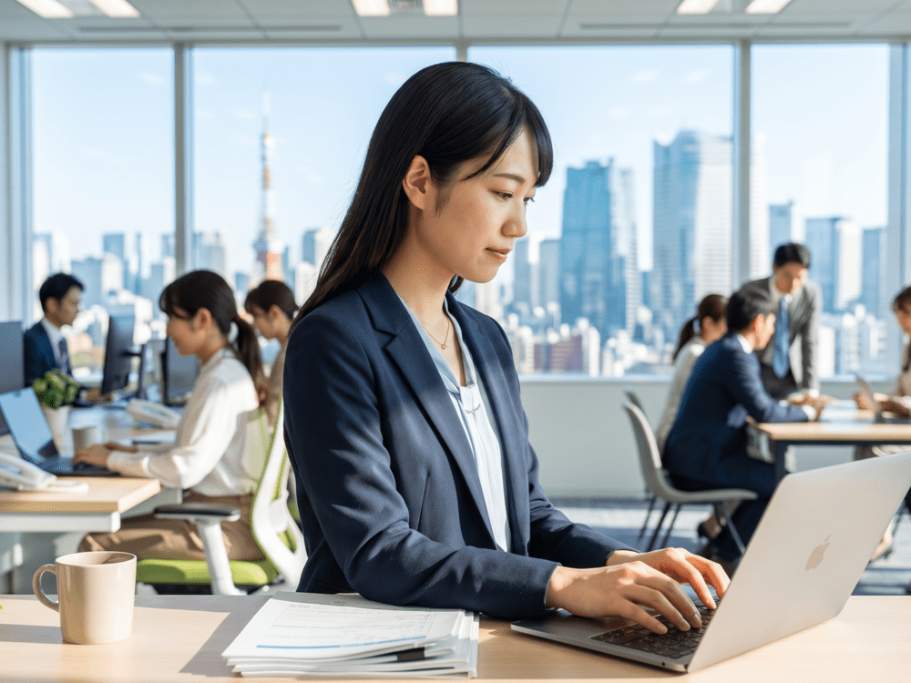 オフィスでパソコン作業をする女性